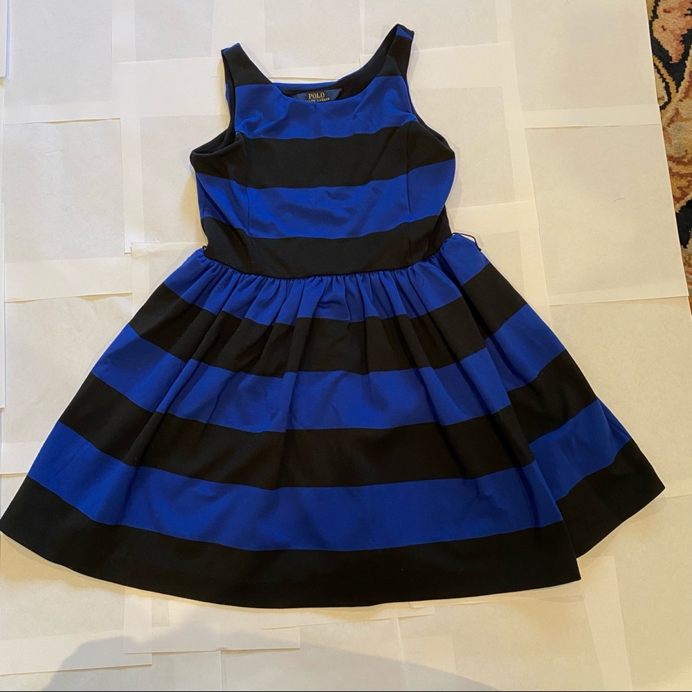 Blue and black striped dress